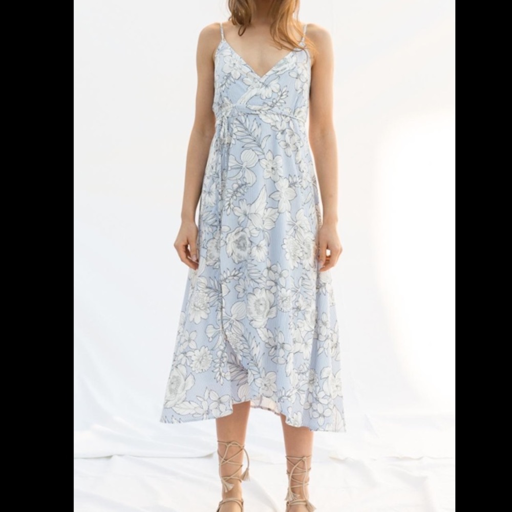 HEM & THREAD STRIPED FLORAL WRAP DRESS FLOWY